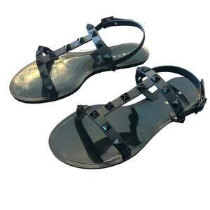 Aqua Flat Jelly Sandals Tstrap Slingback Shiny Patent NEW Size 8